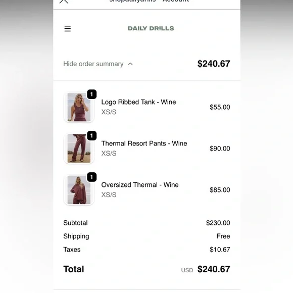 3 Piece Daily Drills Thermal Set - WINE - size XS/S - Picture 6 of 11